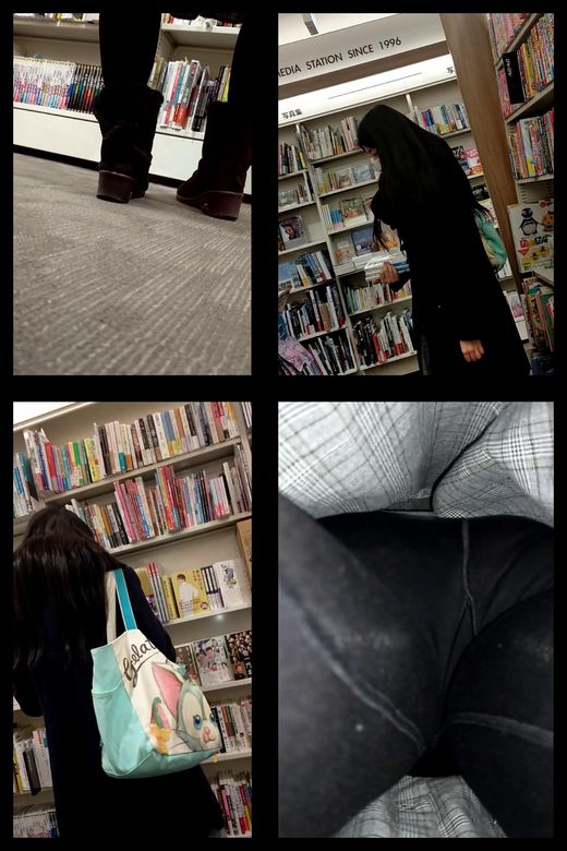 【スマホで逆さ撮り53】仕事帰り冬の時期、おしゃれよりも防寒対策　黒タイツ長めスカートだが、スカート内盗撮される【素人盗撮】　サンプル画像1