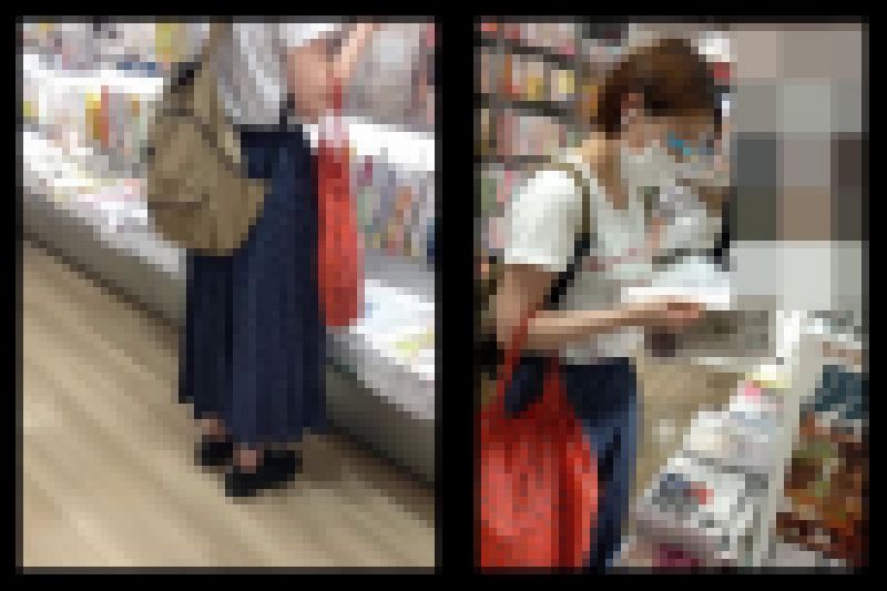 【 スマホで逆さ撮り94】しっかり女子　立ち読みの隙をつき、スカート奥の生パンティ撮影【素人盗撮】 サンプル画像
