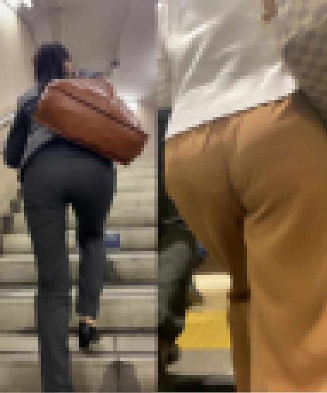 【ピタパン】何気ない通勤パンツスーツお姉さんのお尻+超接近オマケ サンプル画像