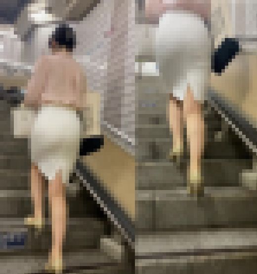 【白タイトスカート】通勤中のお尻セット④　サンプル画像1
