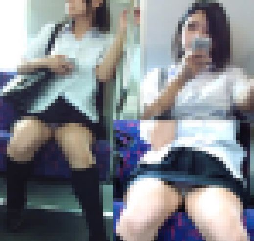 電車内にて制服女子の盗撮対面パンチラ動画 サンプル画像