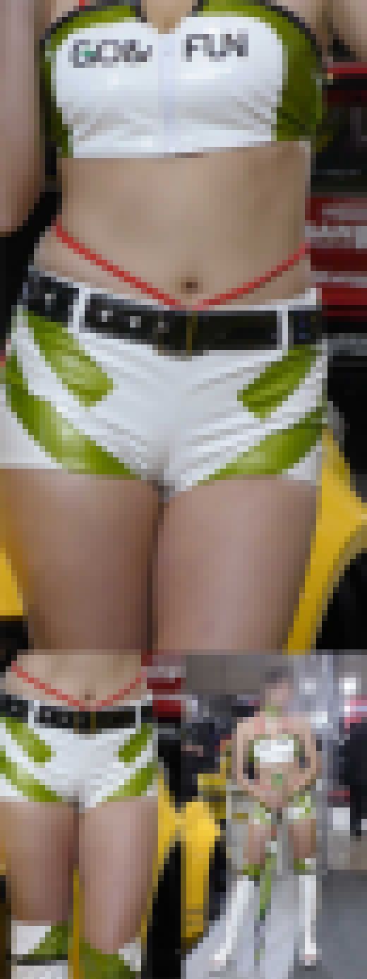 【フェチ動画】ホットパンツがピチピチに食い込む！東●オート●ロン2022史上最高の美ボディコンパニオン！　サンプル画像2