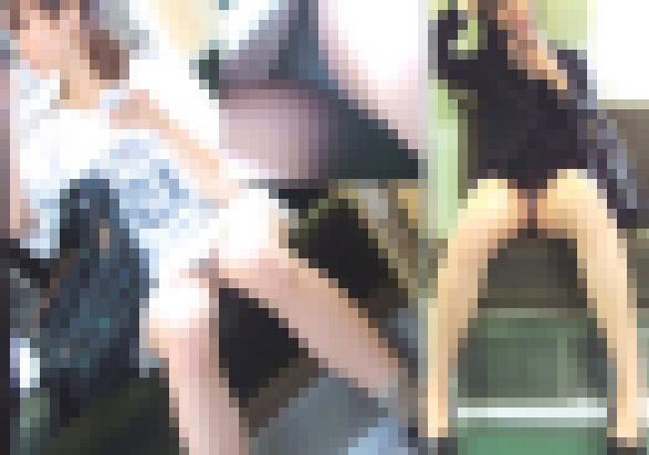 【2SET】可愛い女の子の白P＆OLお姉さんのエロ透けP電車内パンチラ盗撮動画セット サンプル画像