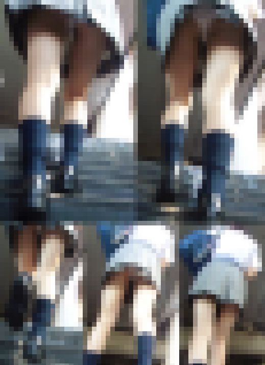 制服美少女が生尻もろ出しパンチラ！卑猥なワレスジくっきり！Pチラ盗撮動画　サンプル画像1