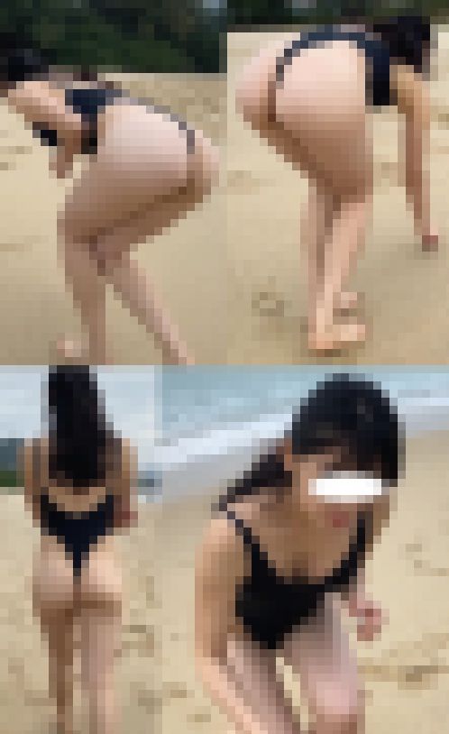 高画質 海水浴場のとんでもないハイレグ４！食い込みすぎのお尻　サンプル画像3