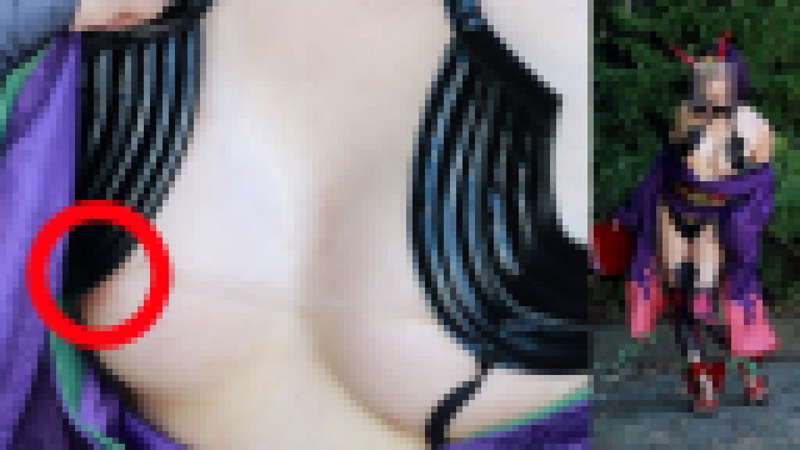 【乳輪】真夏のドスケベ痴女コスプレイヤーと遭遇！FG〇酒呑童〇の胸元からいやらしい色素【レア】 サンプル画像