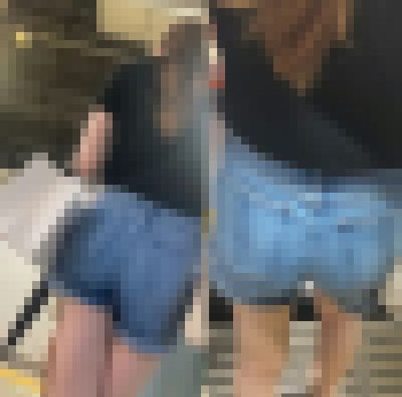 色白ポニテギャルのミニデニムショーパン【街中風景001】 サンプル画像