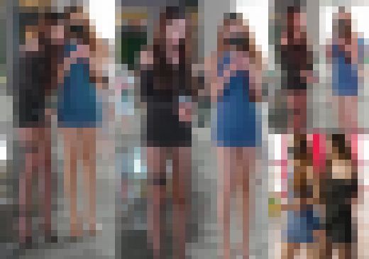 【誰もが振り返るwwモデル級美女二人のボディコンミニスカ姿を盗撮！！】　サンプル画像1