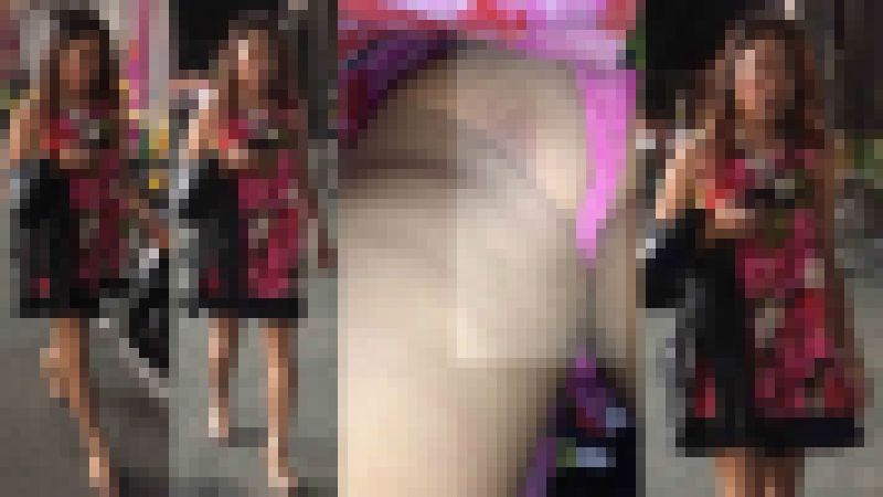 4K bomb733 花柄ノースリワンピお姉さんのピンクTバック エスカめくり サンプル画像