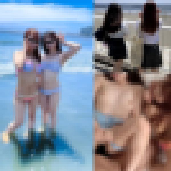 【流出】レインボー水着ちゃんと水玉水着ちゃん_じょしこーこー生2人組ナンパハメ撮り サンプル画像