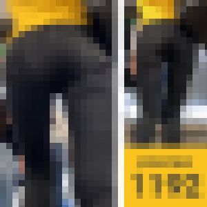 【1192】その徹底した黒と黄色のコーディネート…まるで重機！ピチピチ黒スキニージーンズ女子 サンプル画像