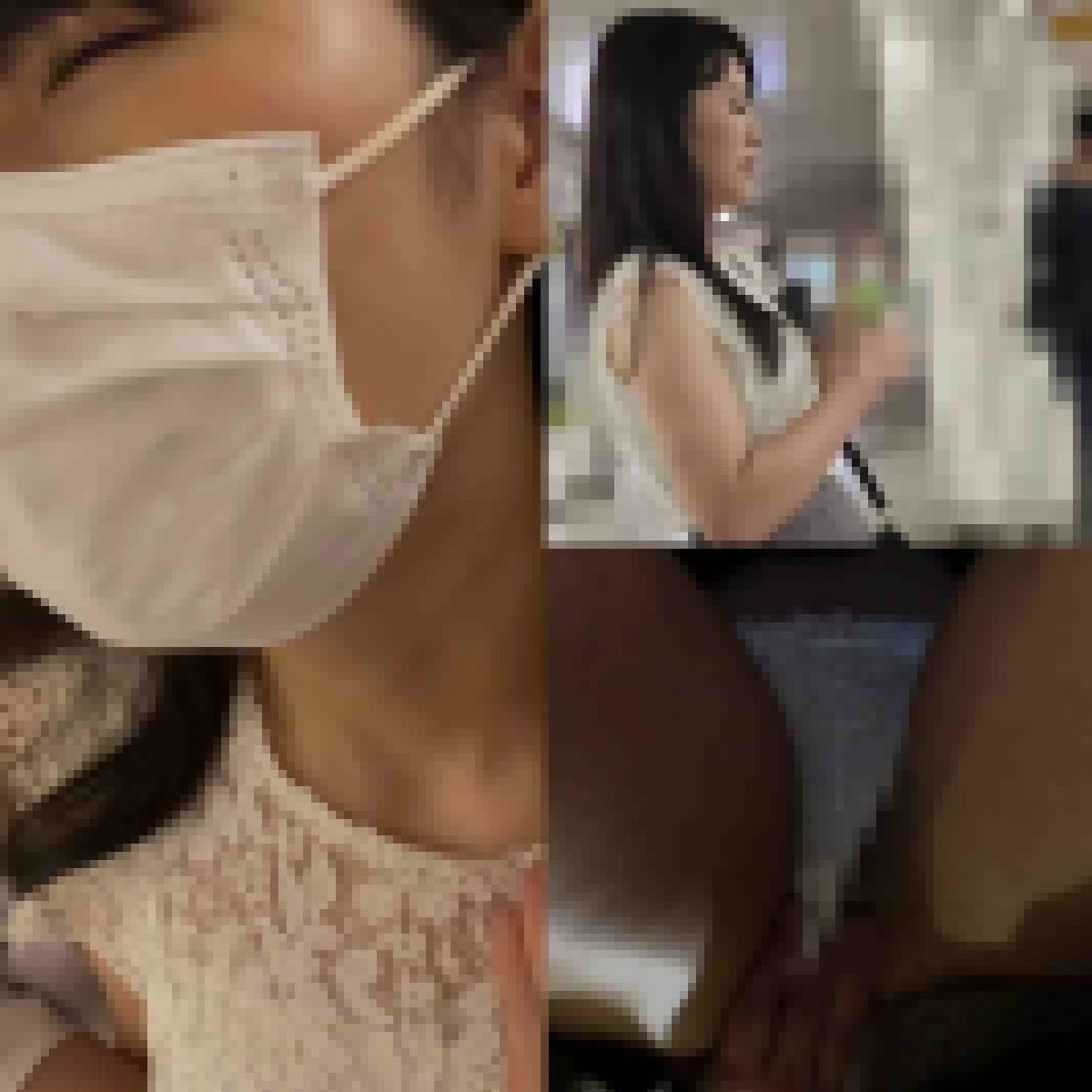 顔で喘ぐミニスカ私服OL。胸と生マンを背後から一人締め。 サンプル画像