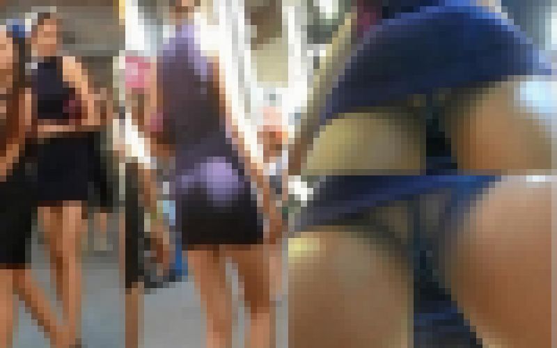 ◇パン線は消えたけどTバックなのはバレてる透け透けタイトワンピお姉さんを盗撮◇ サンプル画像