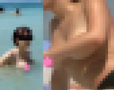 【フルHD】海水浴場で突然ブラを外して！１０ ノーブラ巨乳 サンプル画像