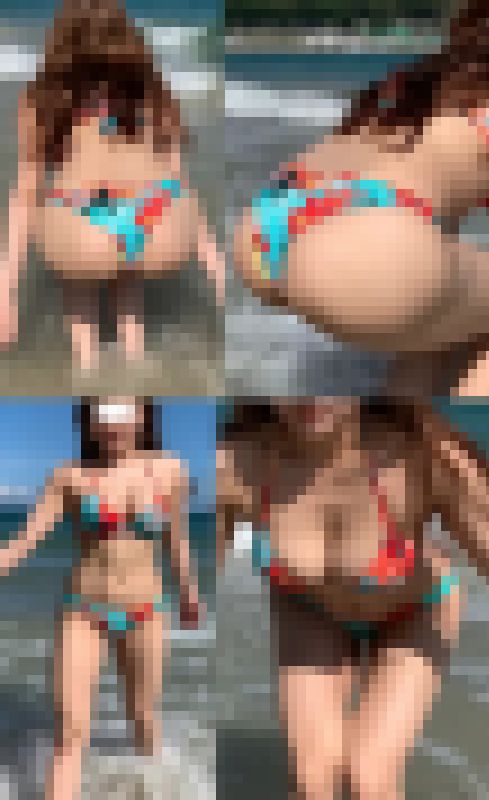 海水浴場で走って爆乳を揺らしまくりのビキニ美人 サンプル画像2