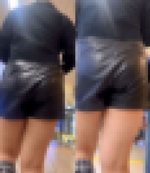 レザーショートパンツ姿で街を歩く美女⑦　サンプル画像1