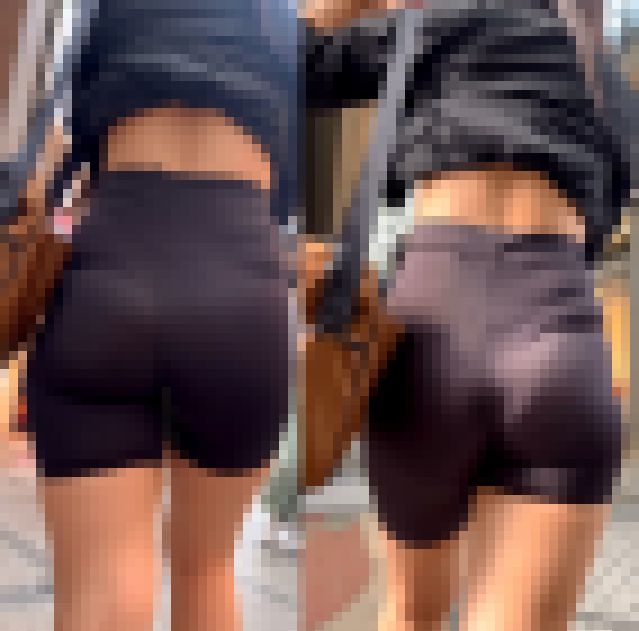 ショートスパッツ姿でお尻を揺らしながら歩くTバックライン美女 サンプル画像