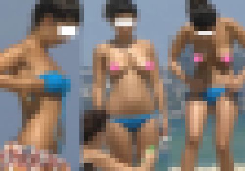 【フルHD】海水浴場で突然ブラを外して!34 プルルン巨乳 サンプル画像1