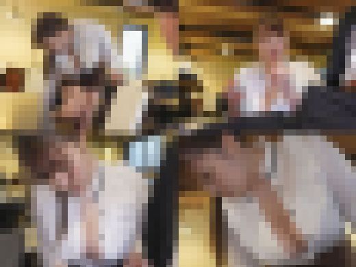 【Jカップ爆乳】100cm超えおっぱい！爆乳ウェイトレスの胸チラに理性プッツン☆パイズリ狭射・授乳手コキ発射・爆乳ゆらし中出しS　サンプル画像1