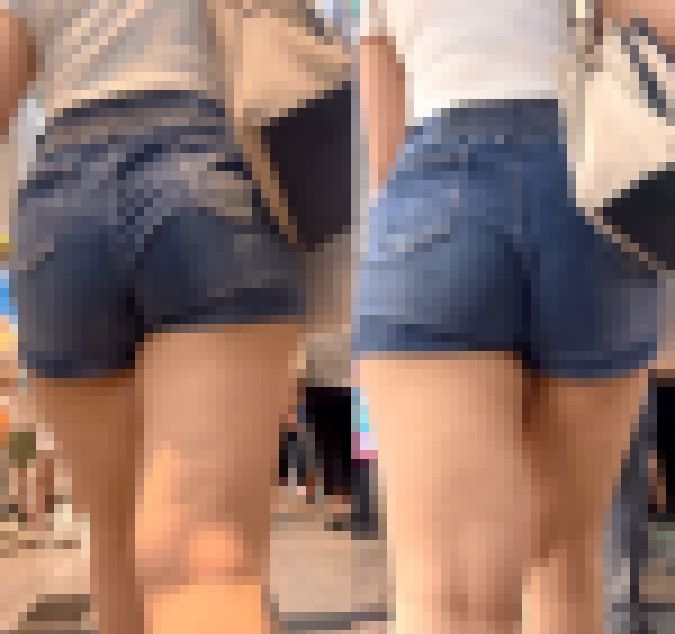 大きなお尻にムチムチした太ももが魅力なデニムショートパンツ美女 サンプル画像