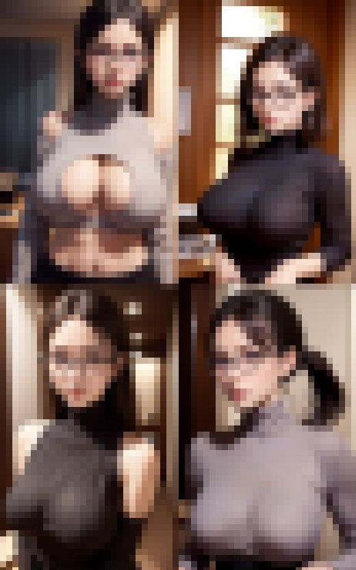 デカ乳タートルネックのメガネちゃん AI生成ヌードグラビアCG集　サンプル画像2