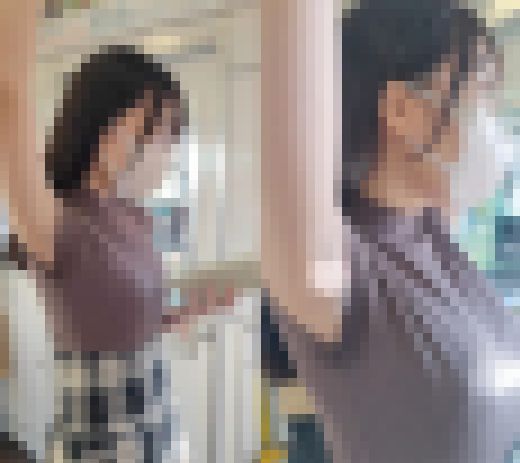 【腋毛超接写】メガネ美女再び！ 厚着の下に潜む汗染みジョリ腋を超接写　サンプル画像2