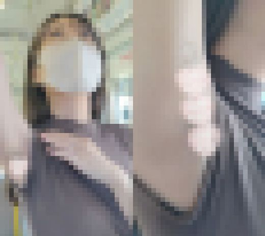 【腋毛超接写】メガネ美女再び！ 厚着の下に潜む汗染みジョリ腋を超接写　サンプル画像3