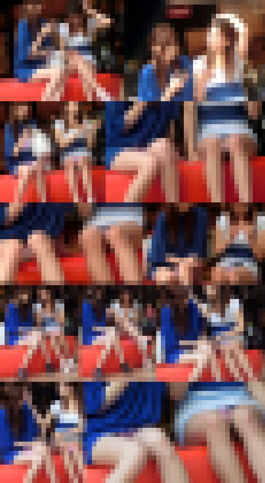 オシャレ美女２人揃ってモロパンチラしまくり！ぴちぴちワンピから露出美脚ダブルPチラ堪能対面ぱんちら　サンプル画像1