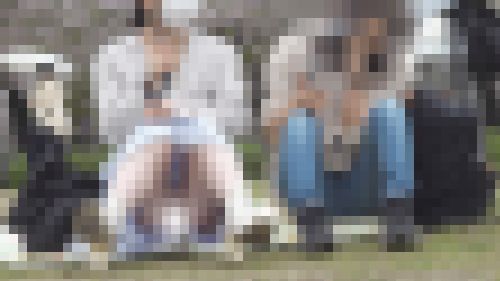 公園パンチラ２０　絶景かな…ずーっと開脚しっ放しでフロント部分丸見えのお花見客　サンプル画像1