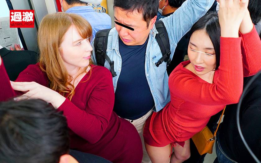 満員電車でムチムチニット痴女2人のデカ尻に挟まれ勃起したち○　サンプル画像1