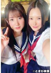 J○2人組るい&あゆみちゃんと生円光3P中出し！清楚な黒髪ショートのるいちゃんに中出し編 画像