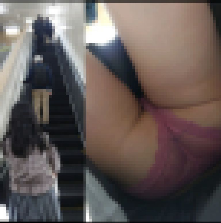 芋娘の癖に派手なパンティを履いた女、エスカで豪快捲り サンプル画像