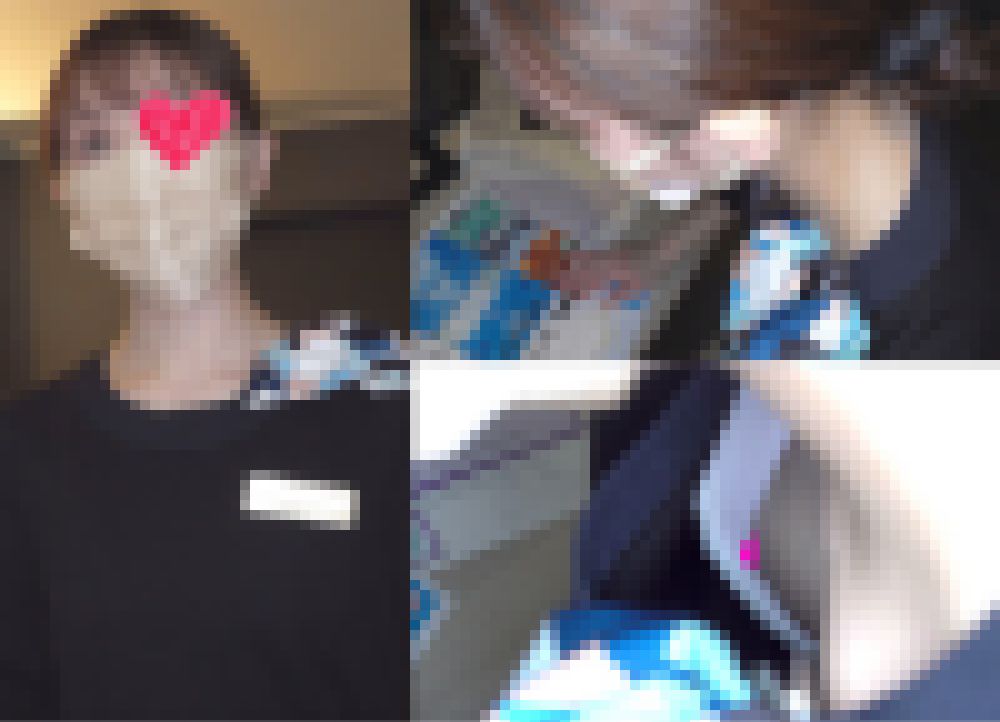 【ホテルウーマン】テレビ修理中に乳首丸見え＆下からは絶景ハミ出し下乳！ サンプル画像