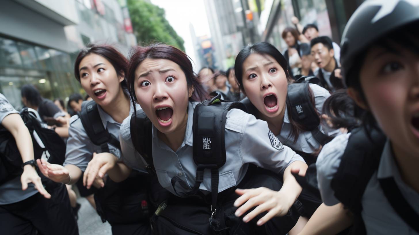 集団パニック　神奈川県　鎌倉市　2023年10月10日　集団パニック女性　画像