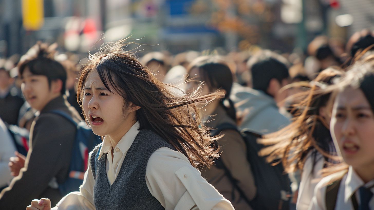 集団パニック　大阪府　高槻市　2025年07月14日　集団パニック女性　画像
