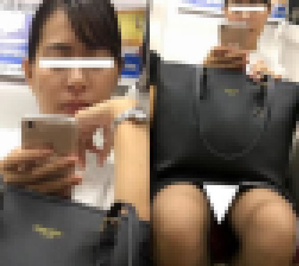 (電車対面）(顔出し)黒のパンティーストッキングに包まれた艶やかなあんよが悩ましい…美人OLさんを観察してみました!! サンプル画像