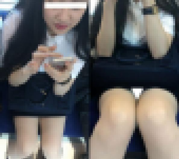 (電車対面）(顔出し)黒のミニタイトスカートと色白のパンストあんよが織り成す…えっちな▼ぞーんのOLさんを観察してみました!!画像