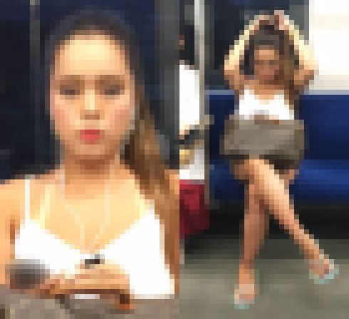 撮影に気付きイライラする日焼肌を露出したエッチなギャルお姉さん（中編） 画像