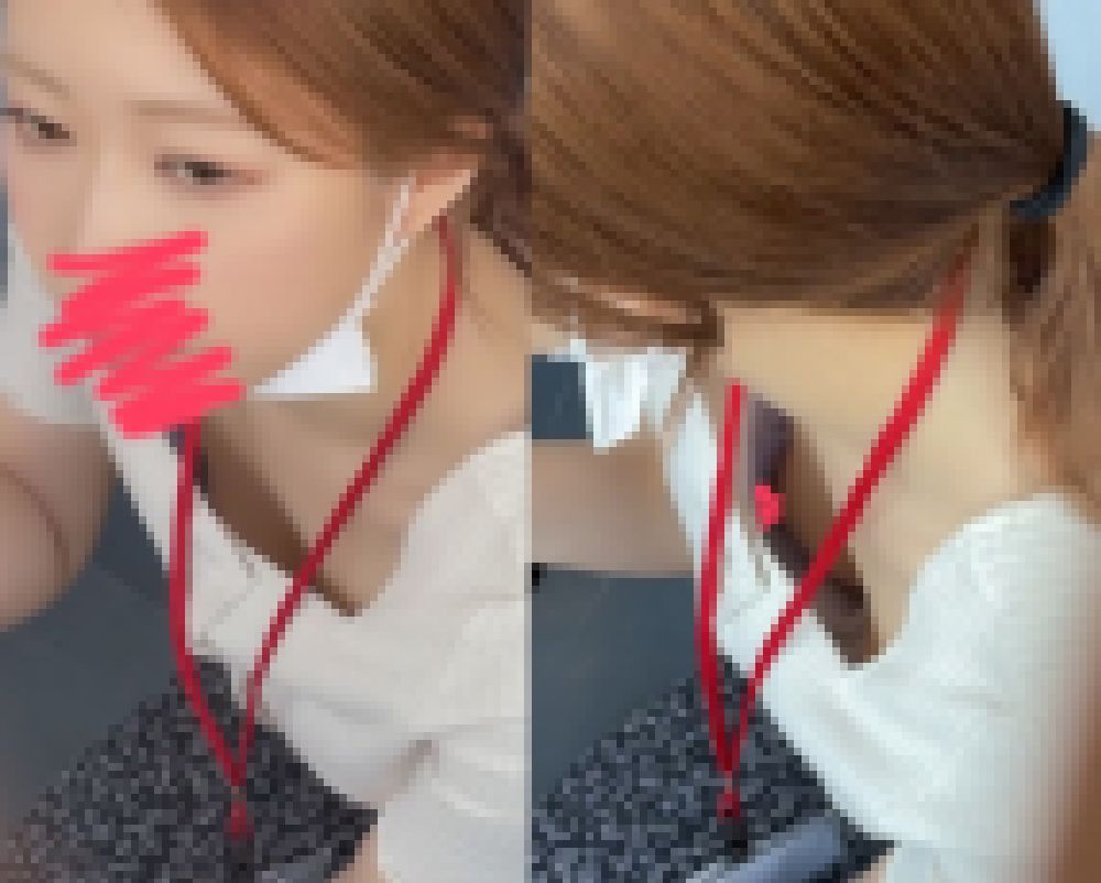 【休憩所の胸チラ④】オフィスビル内（S級美人お姉さん）喫煙中の胸チラ サンプル画像