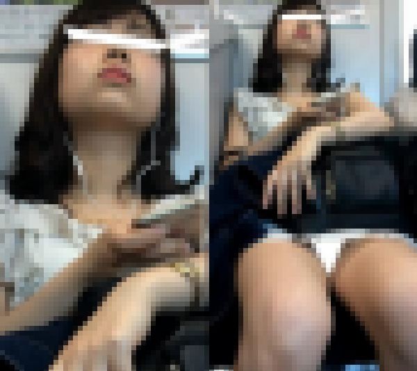 (電車対面）(顔出し）パンストに包まれた色白の引締まったふとももをむき出しにしちゃった…ミニスカワンピをお召になったOLさんを観 サンプル画像