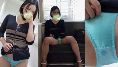 電車内でパンティ露出　染み付きパンチラで挑発してくるエッチなお姉さん サンプル画像