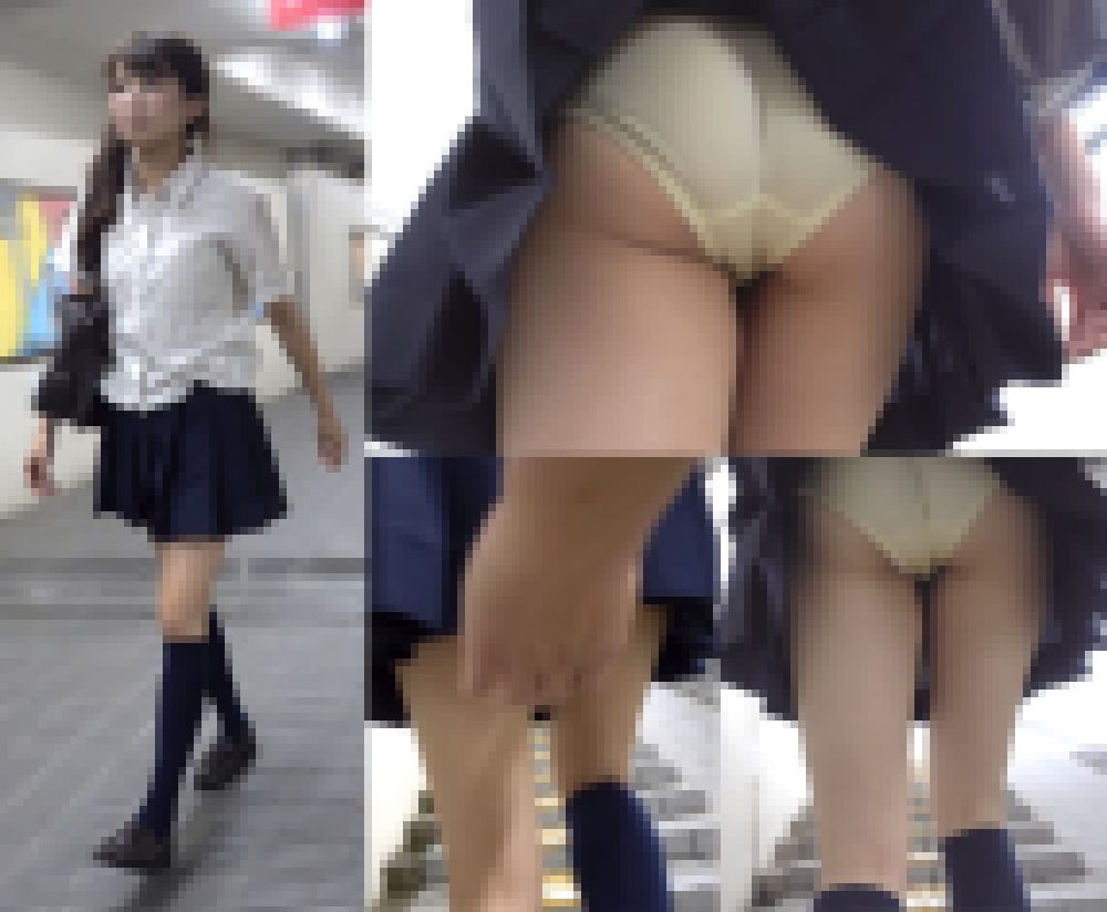 【モザなし】鬼畜スカートめくりvol50～2視点撮影で制服美少女がめくられ生尻食い込みパンツ丸見えパンチラ盗撮? サンプル画像