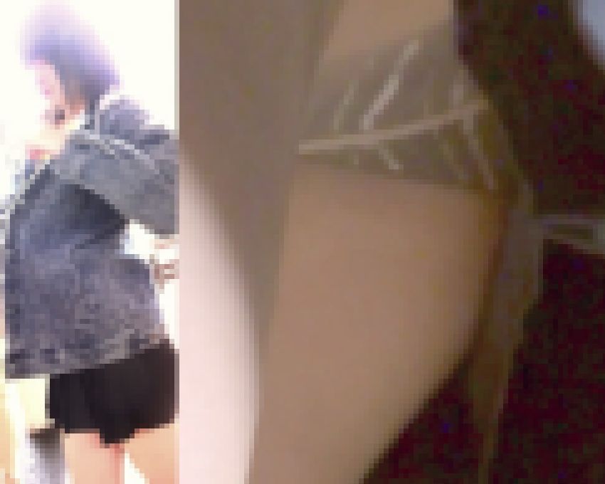 [★顔出し]パンチラ盗撮 女子大生 黒い縞パンツに電車内で接近撮影 サンプル画像