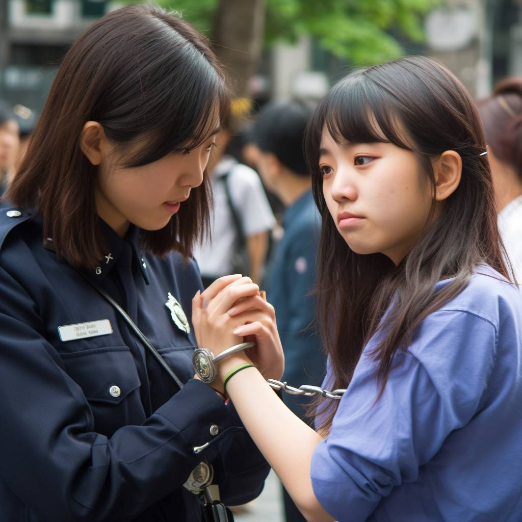 手錠される女性　兵庫県　川西市　2023年11月26日　手錠女子画像