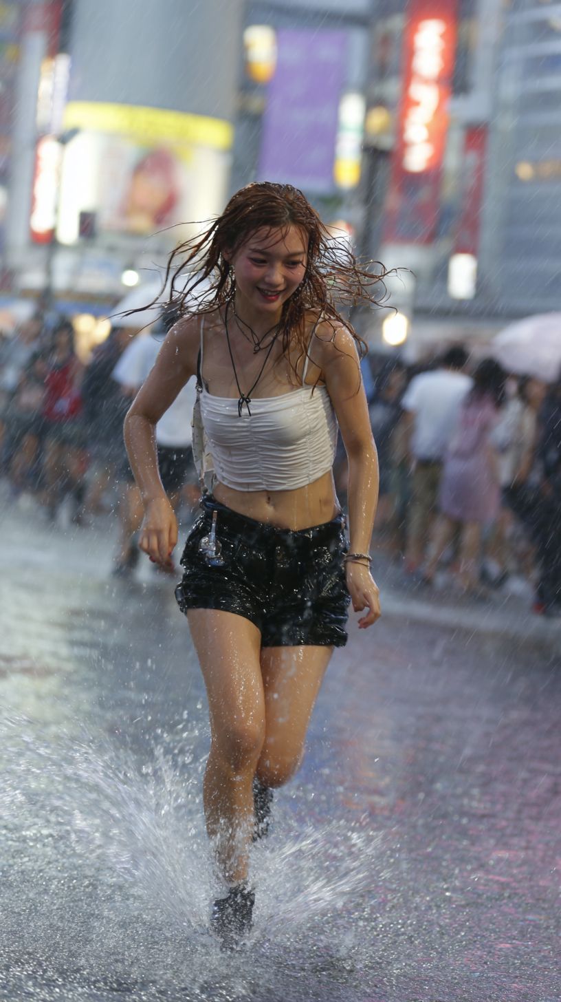 びしょ濡れ女子画像　福井県　坂井市　2026年01月27日　びしょ濡れ　ゲリラ豪雨　画像
