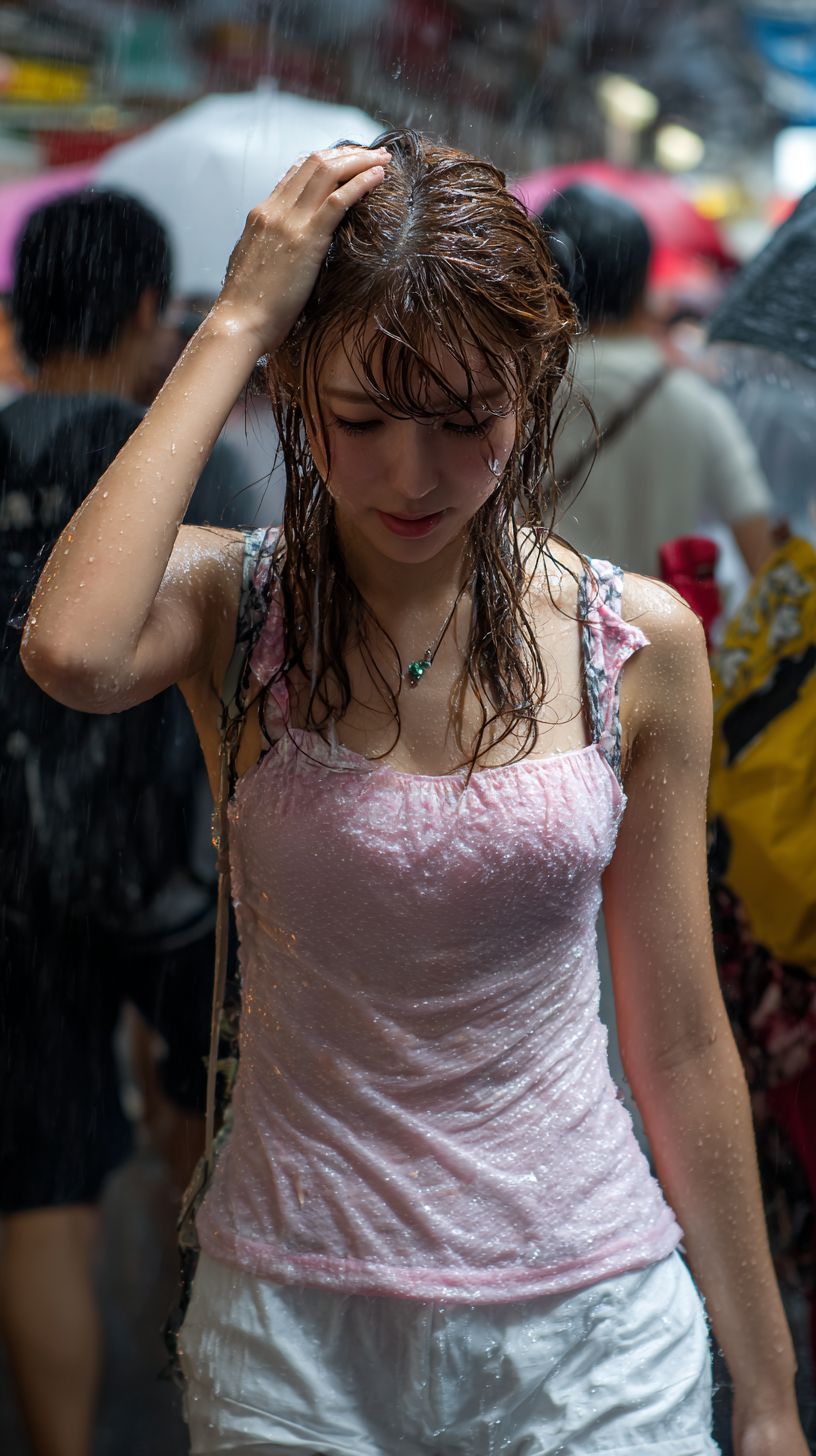 びしょ濡れ女子画像　茨城県　坂東市　2026年05月01日　びしょ濡れ　ゲリラ豪雨　画像