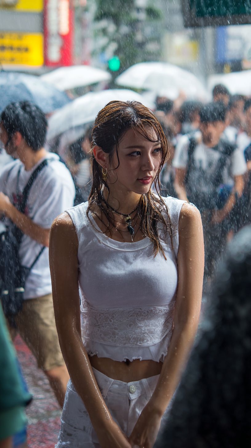 びしょ濡れ女子画像　群馬県　桐生市　2026年05月03日　びしょ濡れ　ゲリラ豪雨　画像