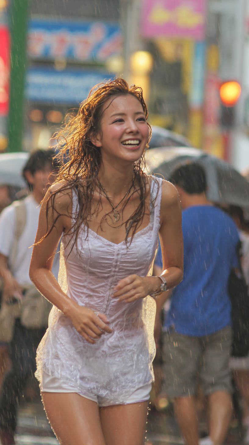 びしょ濡れ女子画像　東京都　調布市　2026年05月11日　びしょ濡れ　ゲリラ豪雨　画像