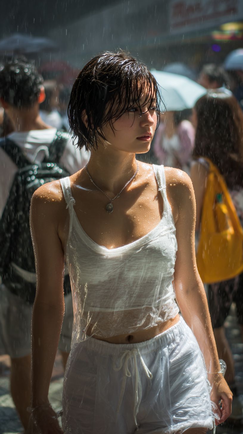 びしょ濡れ女子画像　静岡県　浜松市　2026年05月16日　びしょ濡れ　ゲリラ豪雨　画像