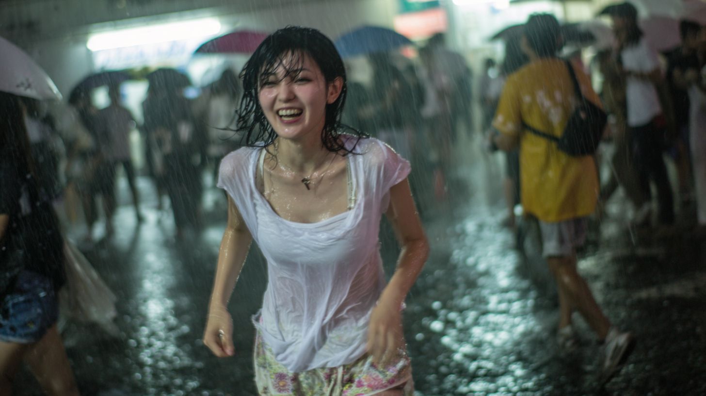 びしょ濡れ女子画像　千葉県　八千代市　2026年06月14日　びしょ濡れ　ゲリラ豪雨　画像